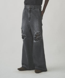 DAMAGE WIDE DENIM PANTS