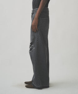 DAMAGE WIDE DENIM PANTS