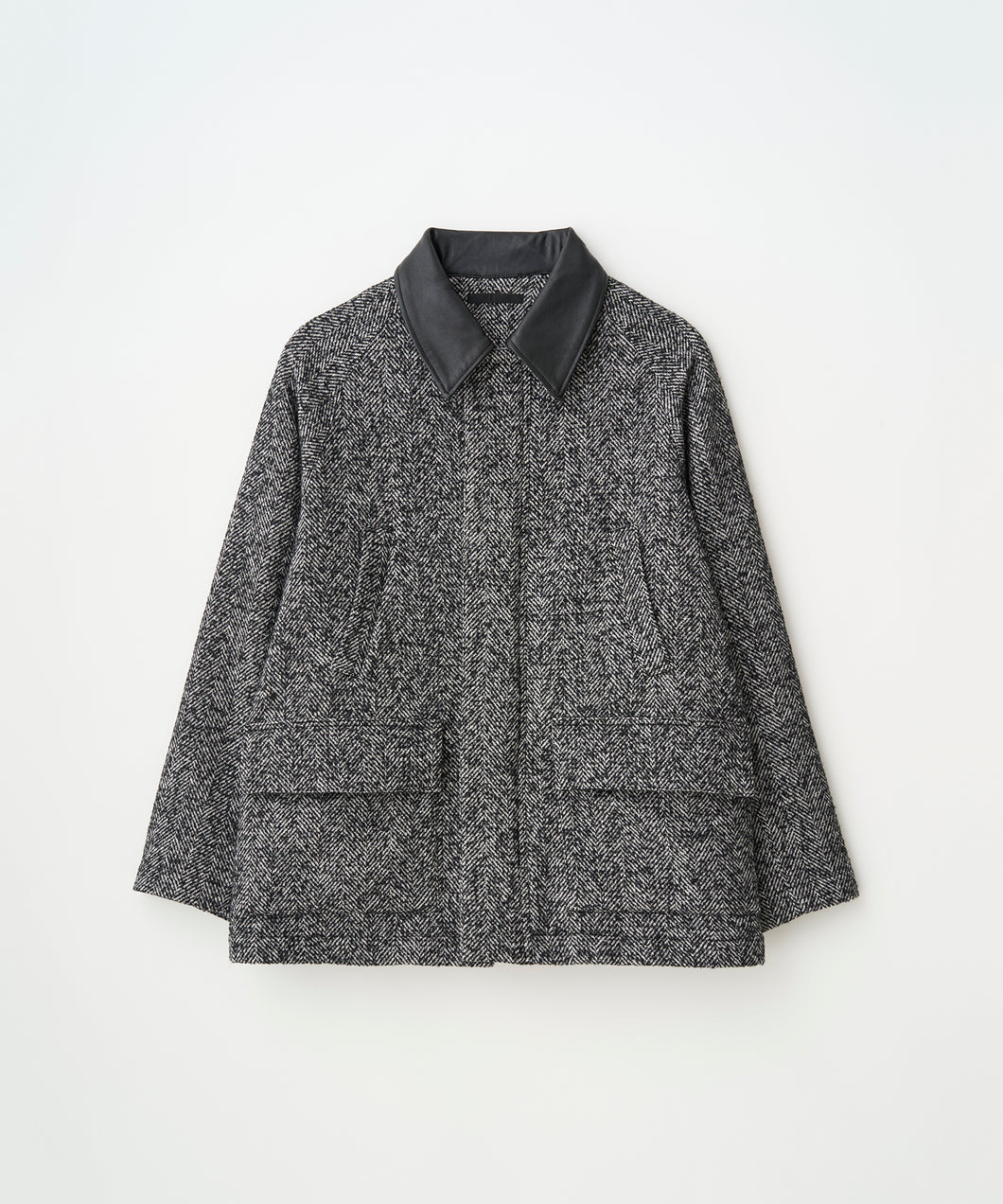 LEATHER COLLAR RIDING JACKET (HERRINGBONE)